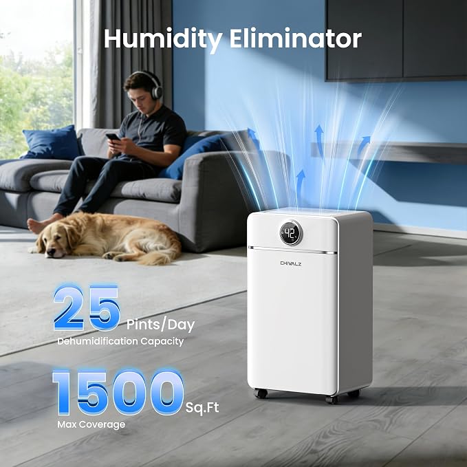 CHIVALZ 25 Pints Dehumidifier for Basement up to 1500 Sq.Ft, Dehumidifier for - Image 2