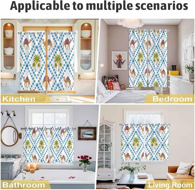 2 Panel Kitchen Cafe Curtains, Camels Palm Trees Sunlight Filtering Nature Air - Image 6