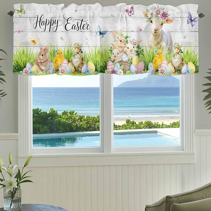 Easter Curtain Valances for Windows, Kitchen Valance Window Treatment, Spring - Image 3