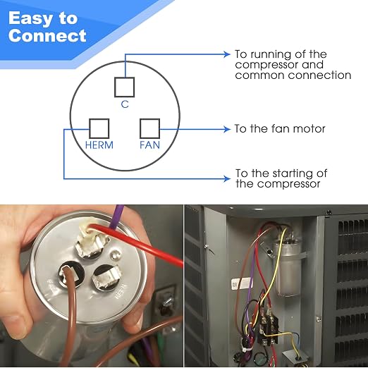 Frienda 2 Pcs 45+5 MFD 45/5 uf ±6% 370V or 440V VAC Dual Run Round Capacitor - Image 3