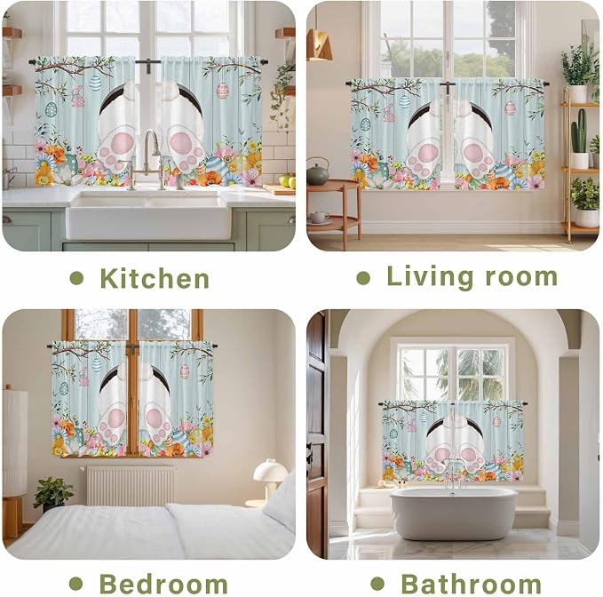 Easter Bunny Kitchen Curtains 45 Inch Long 2 Panel Set, Rod Pocket Window - Image 8