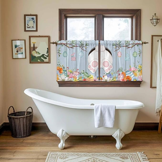 Easter Kitchen Tier Curtains 36 Inch Long 2 Panel Set, Rod Pocket Half Window - Image 5