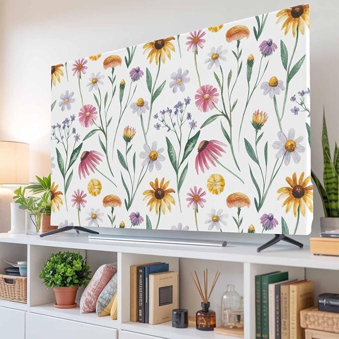 Country Chrysanthemum Floral Indoor TV Cover, Elastic TV Screen Protector - Image 6