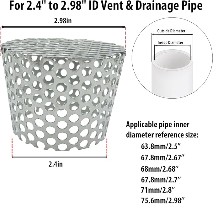 PVC Termination Vent Mesh Cover, 2.4in to 2.98in Stainless Steel Mesh Screen - Image 3