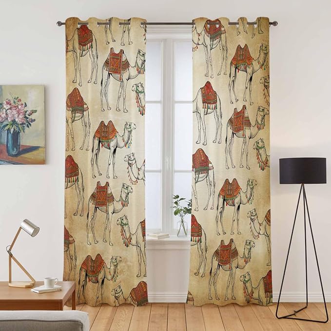 2 Panel Kitchen Cafe Curtains, Desert Sand Camel Sunlight Filtering Nature Air - Image 2