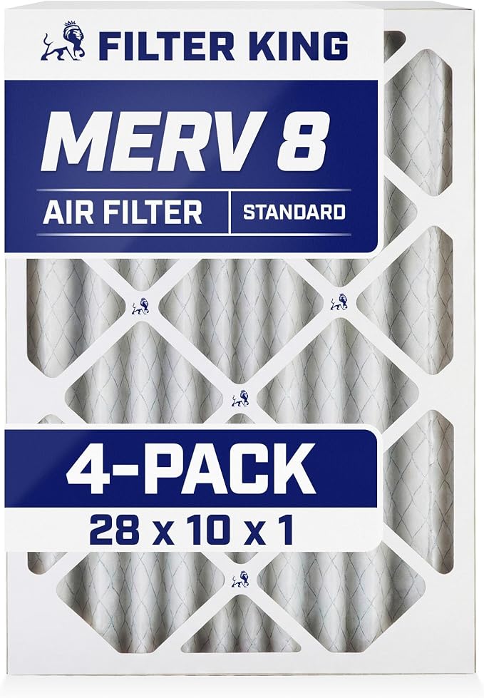Filter King 28x10x1 Air Filter | 4-PACK | MERV 8 HVAC Pleated A/C Furnace by FilterKing