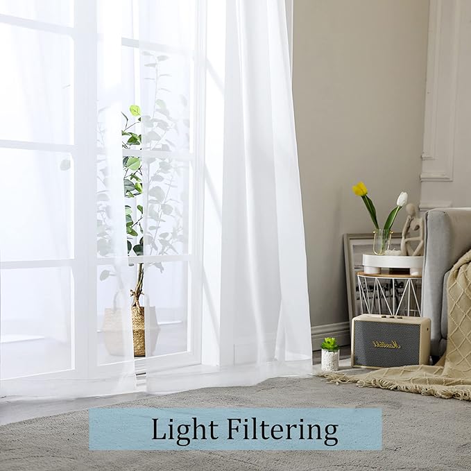 OWENIE Sheer White Curtains, Sheer Curtains 63 inch Length 2 Panels Set, Rod Pocket Voile Fimly Sheer Drapes for Living Room/Bedroom, 2pcs, Each 42" W x 63" L