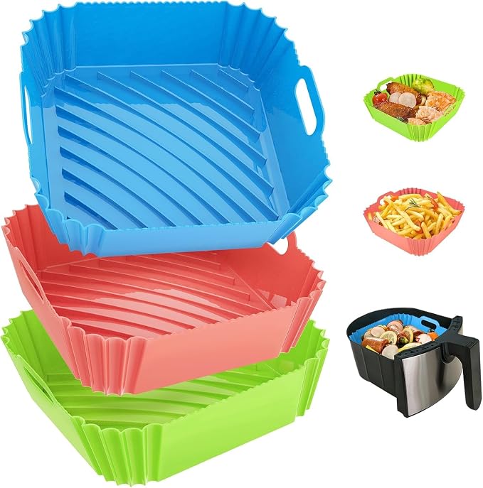 3 Pcs Silicone Air Fryer Liners Square Airfryer Liners 4-7 QT 7.1 Inch Reusable by SeropyDirect