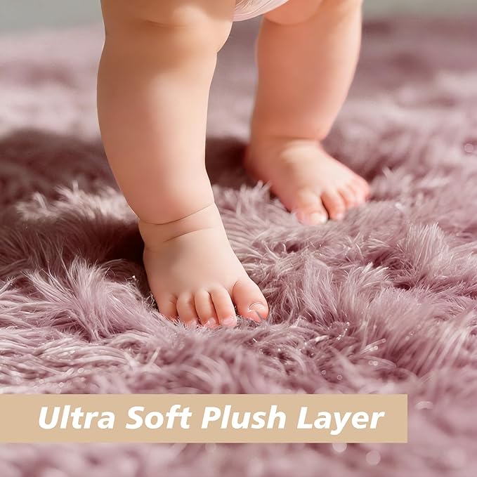 yulidayang Fluffy Round Area Rugs for Bedroom,Blush 3'X3'Shag Circle Area Rugs for Living Room,Non Slip Fuzzy Plush Rug for Kids Room Boys Girls Room and Dorm