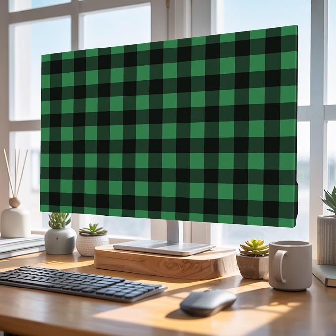 Black Green Buffalo Checker Indoor TV Cover, Elastic TV Screen Protector - Image 5