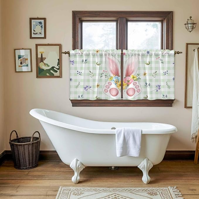 Easter Kitchen Tier Curtains 24 Inch Long 2 Panel Set, Rod Pocket Cafe Small - Image 5