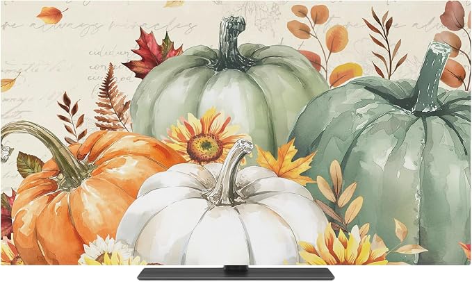 Thanksgiving Pumpkin Fall Eucalyptus Leaf Indoor TV Cover, Elastic TV Screen - Image 2