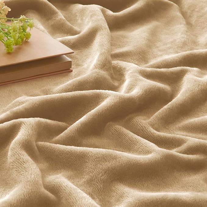 BEDELITE Fleece Blankets Queen Size Light Camel Throw Blankets for Bed, Luxury Plush Cozy Fuzzy Blanket 90x90 inches, Super Soft Warm Lightweight Throw Blanket All Seasons Suitable