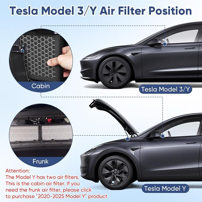 Tesla Model 3 Model Y Cabin Air Filter Accessories, 2 Pack H13 HEPA Filter - Image 7