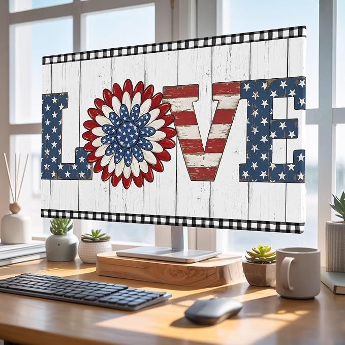 4th of July Patriotic LOVE Text Flower Indoor TV Cover, Elastic TV Screen - Image 5