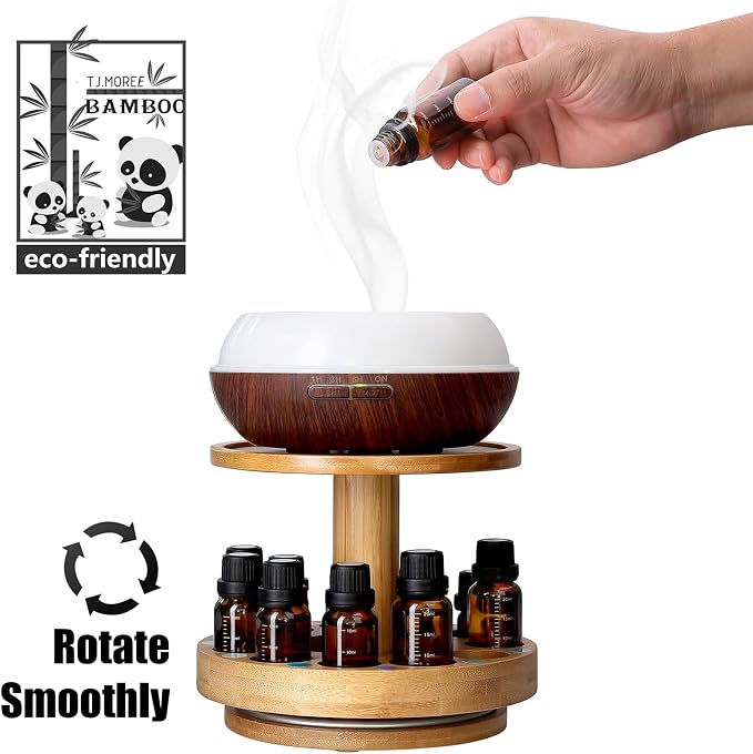 TJ.MOREE Bamboo Essential Oil Organizer 2-Tier Carousel Holder | Bamboo Material - Image 4