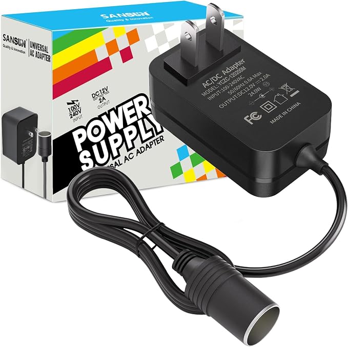 AC to DC Converter 2A Car Cigarette Lighter Socket, SANSUN 120V to 12V Supply by SANSUN