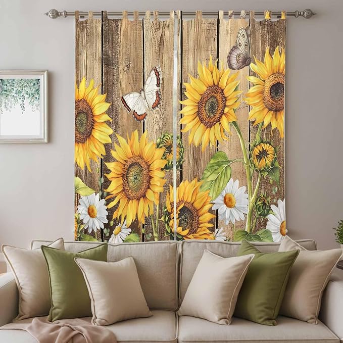 Farmhouse Sunflowers Living Room Curtains 84 Inch Length, Window Curtains Tab - Image 3