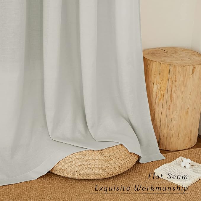 NICETOWN Flax Gray Linen Curtains for Room Divider, Grommet Top Thick Flax Semi Sheer Vertical Drapes Privacy Assured with Light Filtering for Sliding Glass Door, W68 x L84, 2 Pieces
