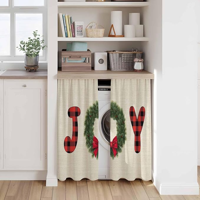 Red Green Christmas Kitchen Curtains 45 Inch Long 2 Panel Set, Rod Pocket - Image 7
