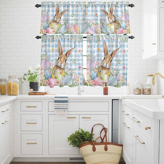 Kitchen Curtains Tiers and Valance Set of 3, Easter Light Filtering Window - Image 3