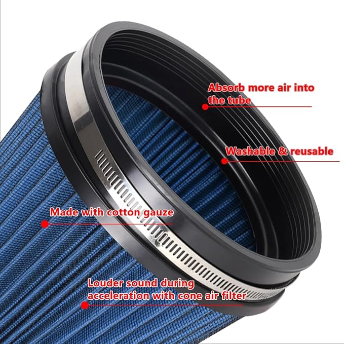 6" 152 mm High Flow Inlet Air Filter, Air Intake Cone Filter Replacement - Image 2