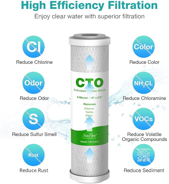 SimPure 5 Micron 10" x 2.5" Whole House Carbon Sediment Water Filter Cartridge - Image 2