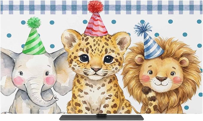 Cartoon Elephant Lion Leopard Indoor TV Cover, Elastic TV Screen Protector Cute by Unknown