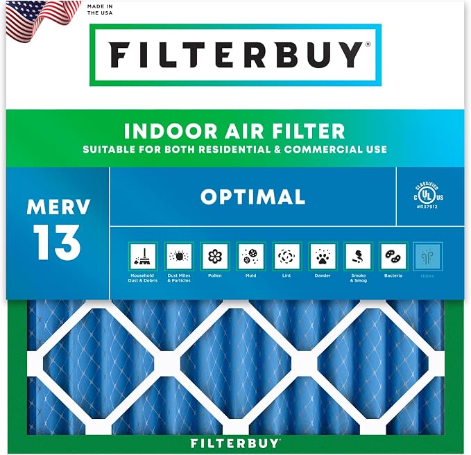 Filterbuy 18x18x2 Air Filter MERV 13 Optimal Smoke & Allergy Defense, by Filterbuy