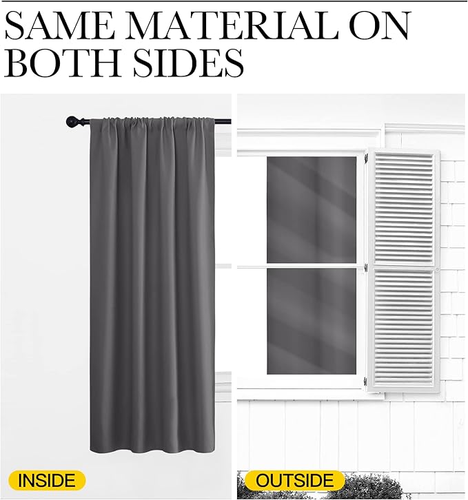NICETOWN Grey Window Curtains for Bedroom - Home Decoration Thermal Insulated Rod Pocket Blackout Blinds & Drapes for Small Windows (Gray, 2 Panels, W29 x L50 -Inch)