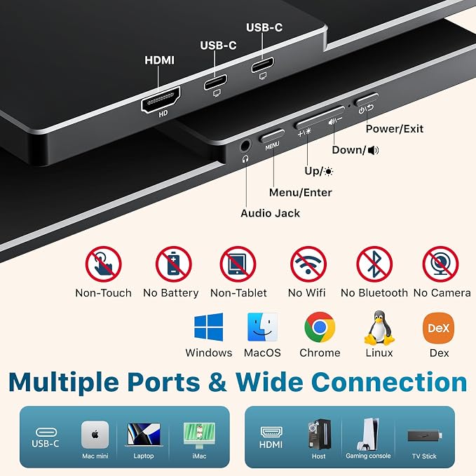 kksmart Portable Monitor for Laptop MacBook Surface PC Xbox PS5, Travel Monitor - Image 6