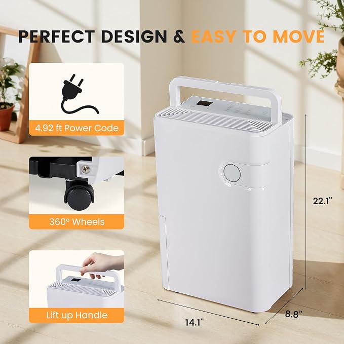 80Pints Dehumidifier with Drain Hose, 500 Sq.Ft Dehumidifier - Image 8