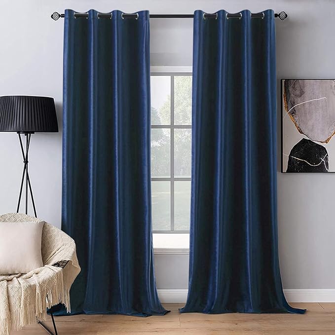 MIULEE 2 Panels Blackout Velvet Curtains Solid Soft Grommet Royal Blue Curtains Black Out Thermal Insulated Soundproof Room Darkening Drapes/Panels for Living Room Bedroom 52 x 96 Inch Length