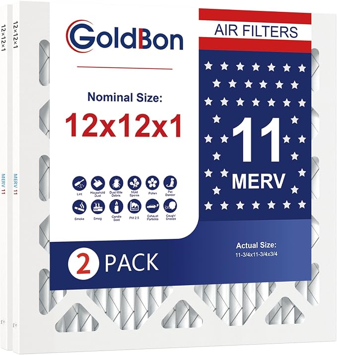 12x12x1 Air Filter 2 Pack MERV 11 MPR 1000 FPR 7- GoldBon AC Filter USA Design- by Unknown