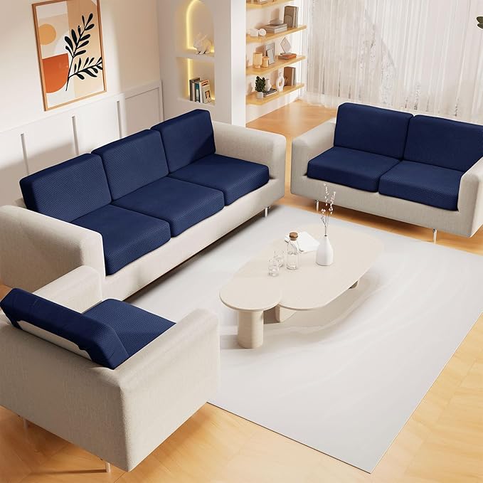 hyha Waterproof Couch Cushion Covers for Pets, Non Slip Sofa Seat Cover for Dogs Washable, Soft Thick Stretch Jacquard Fabric, Sofa Slipcovers with Elastic Bottom (1 Piece for Backrest L, Navy)