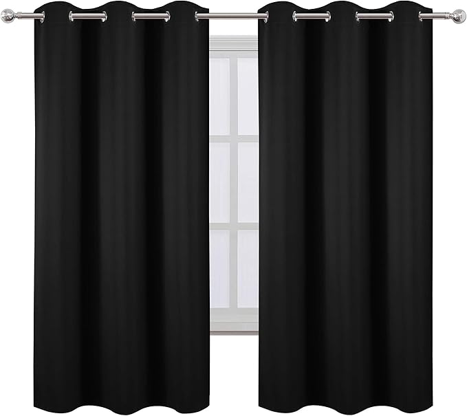 LEMOMO Black Blackout Curtains 34 x 63 Inch Length/Set of 2 Curtain Panels/Thermal Insulated Room Darkening Blackout Curtains for Bedroom