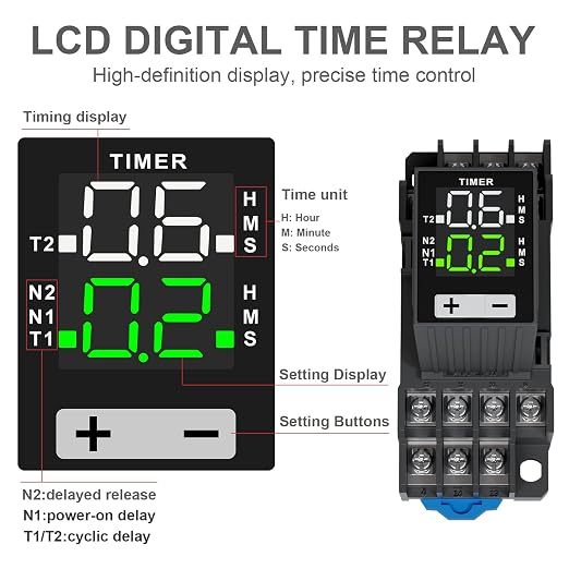 LCD Digital Display Time Relay, Time Control Delayer, Dual Time - Image 2