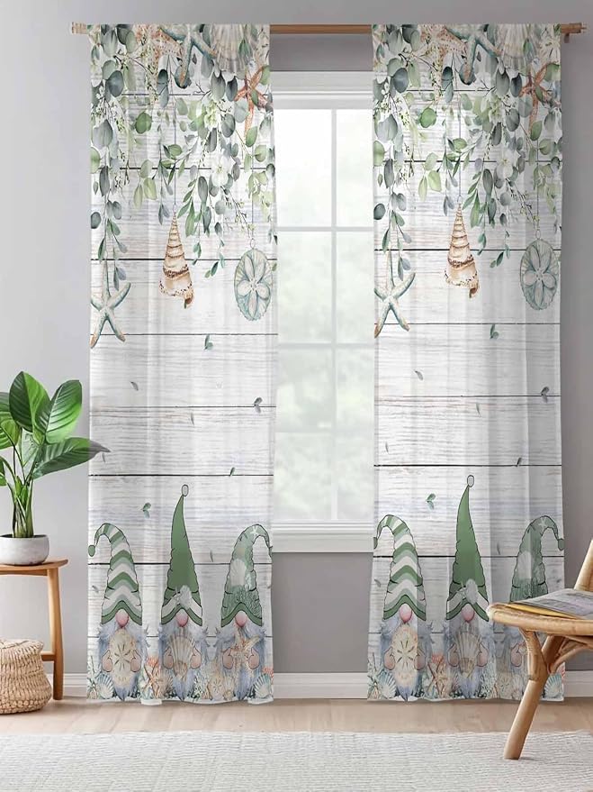 Sheer Curtains 108 Inches Long, Coastal Eucalyptus Leaf Semi Sheer Curtains - Image 5