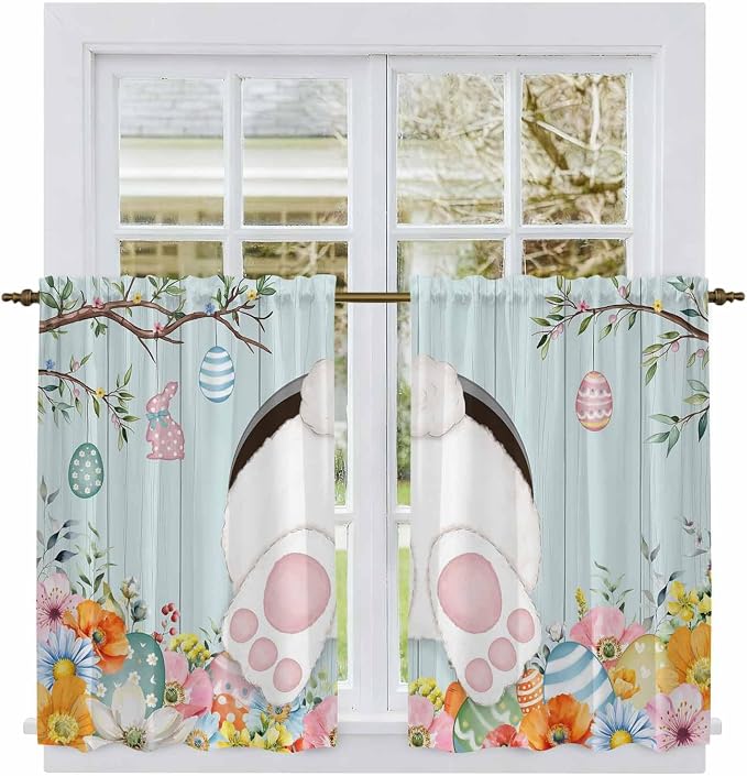 Easter Bunny Kitchen Curtains 54 Inch Long 2 Panel Set, Rod Pocket Window - Image 2