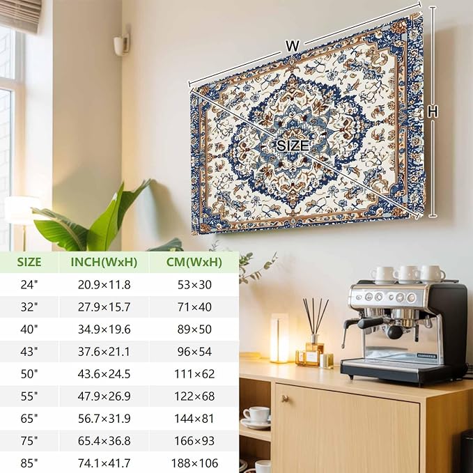 Vintage Boho Flower Texture Indoor TV Cover, Elastic TV Screen Protector - Image 3