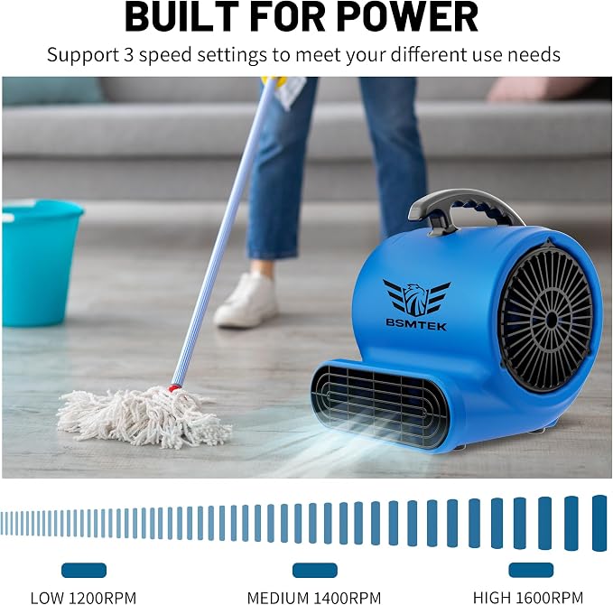 Air Mover Blower Fan, Industrial 1/3HP 1200CFM Monster Floor Blower Carpet - Image 3