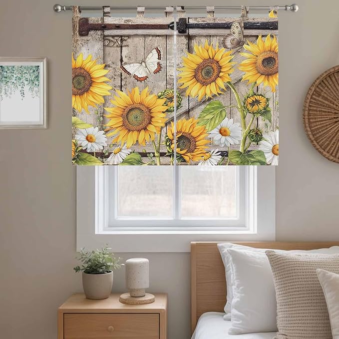 Farmhouse Sunflowers Bedroom Curtains 63 Inch Length, Window Curtains Tab Top - Image 9