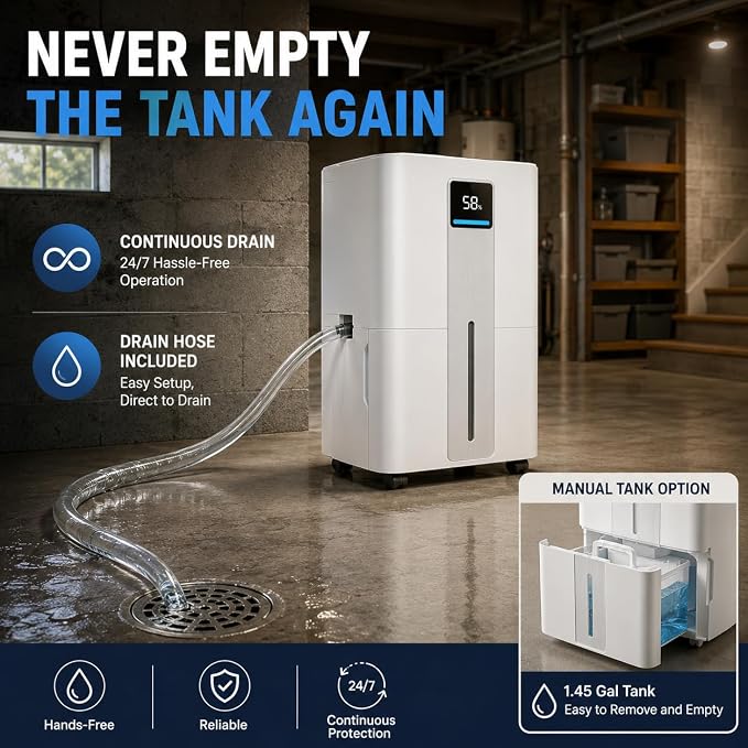 Dehumidifier for Basement and Home, 6000 Sq. Ft 100 Pint Portable Dehumidifier - Image 6