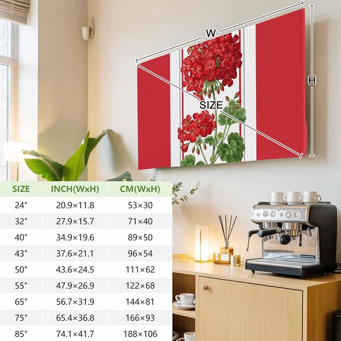 Spring Summer Flowers Geranium Indoor TV Cover, Elastic TV Screen Protector Red - Image 3