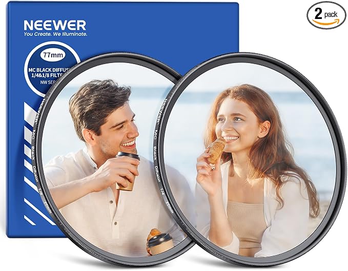 NEEWER 77mm 1/4 & 1/8 Black Diffusion Camera Lens Filter 2 Pack Set, Dreamy by Neewer