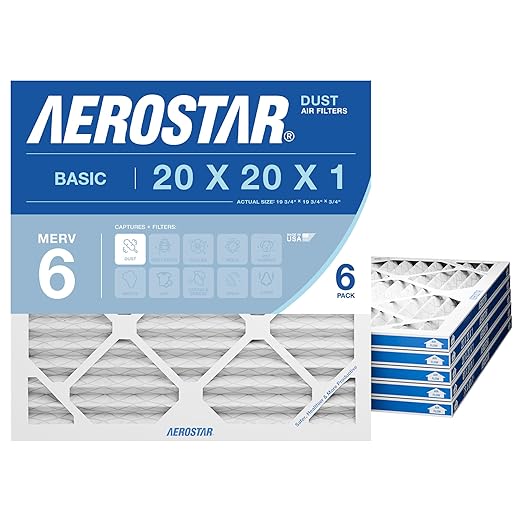 Aerostar 20x20x1 MERV 6 Air Filter, Actual Size, Air Conditioning & Furnace by AirFiltersDelivered