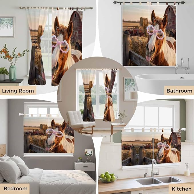 Farm Horses Living Room Curtains 84 Inch Length, Window Curtains Tab Top - Image 7