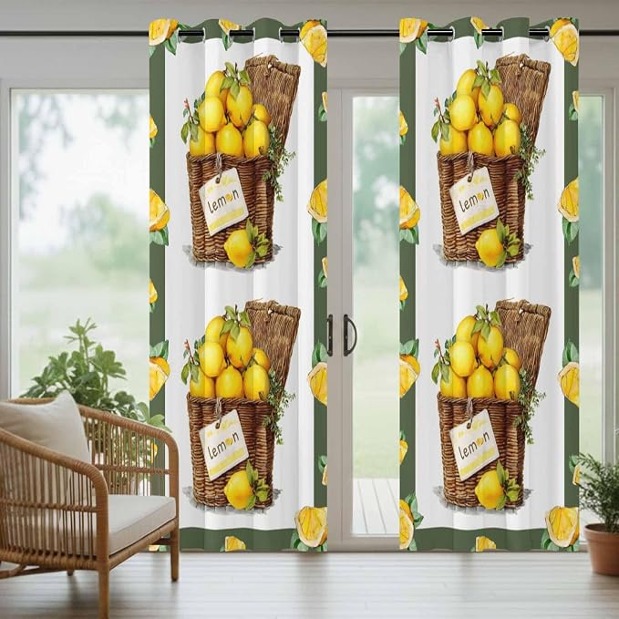 Lemon Outdoor Curtains for Patio Lemons in Baskets Summer Tropical Plants Green - Image 6
