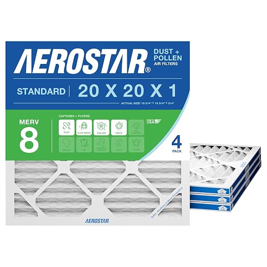 Aerostar 20x20x1 MERV 8 Air Filter, ACTUAL SIZE, Air Conditioning & Furnace by AirFiltersDelivered