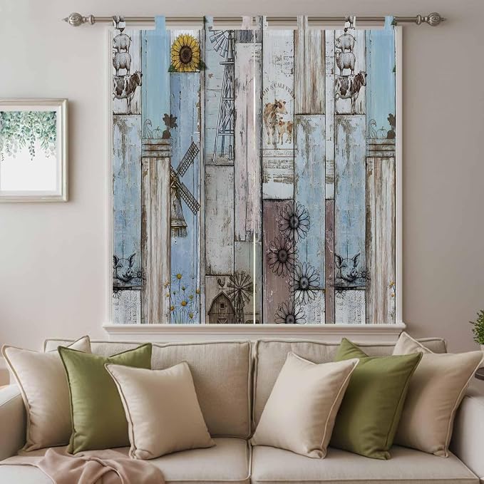 Blue Grey Wooden Bedroom Curtains 72 Inch Length, Window Curtains Tab Top - Image 9